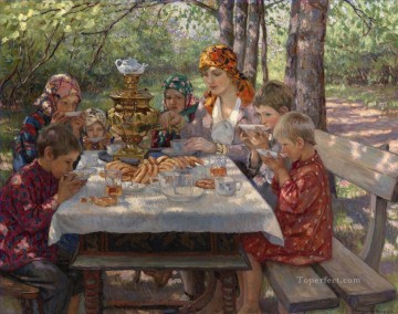 ニコライ・ペトロヴィッチ・ボグダノフ・ベルスキー Painting - 教師訪問者 ニコライ・ボグダノフ・ベルスキー